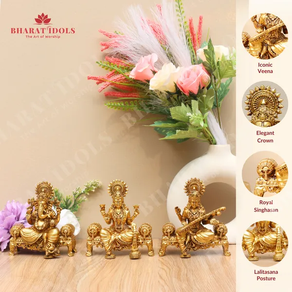 100%_Brass_Singhasan_Ganesha_Lakshmi_Saraswati_Trio_Idol