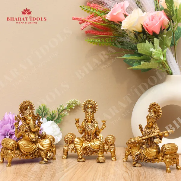 100%_Brass_Singhasan_Ganesha_Lakshmi_Saraswati_Trio_Idol