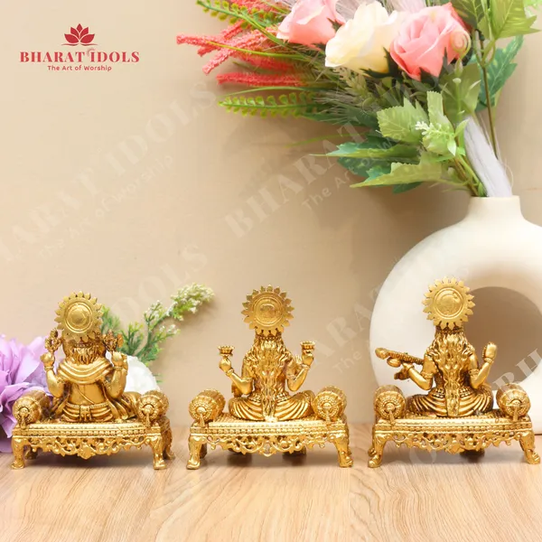 100%_Brass_Singhasan_Ganesha_Lakshmi_Saraswati_Trio_Idol