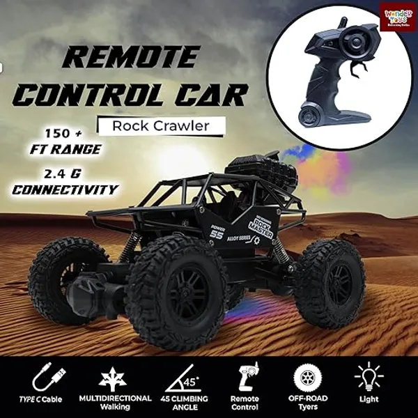 Toyz_Remote_Control_Car_for_Kids_2WD_Rock_Crawler_Monster_Truck_with_Mist_Spray_Effect_Off-Road_Climbing_RC_Toy_Vehicle_-_Black,_Blue