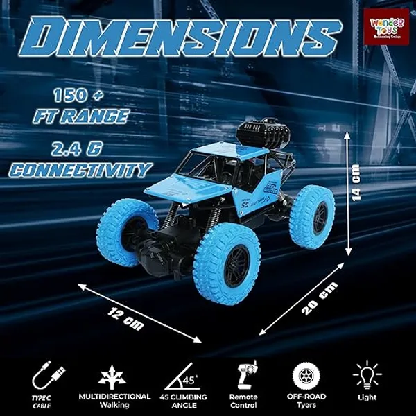 Toyz_Remote_Control_Car_for_Kids_2WD_Rock_Crawler_Monster_Truck_with_Mist_Spray_Effect_Off-Road_Climbing_RC_Toy_Vehicle_-_Black,_Blue