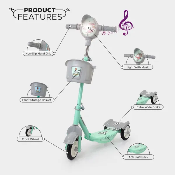 Dash_Noddy_Deluxe_3_Wheel_Adjustable_Height_Kids_Scooter_with_Storage_Basket,_Horn_and_LED_Lights,_Weight_Capacity_25_kg_(3_to_6_Years,Green)