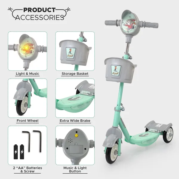 Dash_Noddy_Deluxe_3_Wheel_Adjustable_Height_Kids_Scooter_with_Storage_Basket,_Horn_and_LED_Lights,_Weight_Capacity_25_kg_(3_to_6_Years,Green)