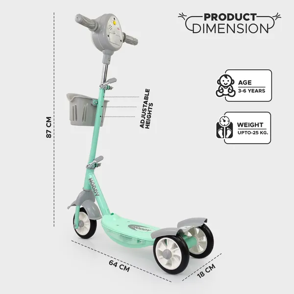 Dash_Noddy_Deluxe_3_Wheel_Adjustable_Height_Kids_Scooter_with_Storage_Basket,_Horn_and_LED_Lights,_Weight_Capacity_25_kg_(3_to_6_Years,Green)