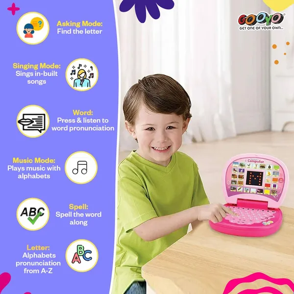 Gooyo_2011A_Battery_Operated_Educational_Learning_Laptop_Toy_with_LED_Display_and_Music_Effect_|_Babies/Girls/Boys/Toddlers_|_Pink_Color,_Power_Source:_3xAA_Battery_(Not_Included)