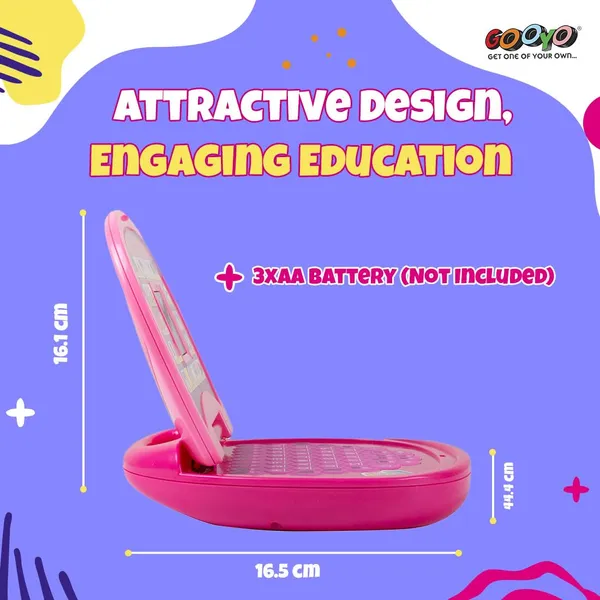 Gooyo_2011A_Battery_Operated_Educational_Learning_Laptop_Toy_with_LED_Display_and_Music_Effect_|_Babies/Girls/Boys/Toddlers_|_Pink_Color,_Power_Source:_3xAA_Battery_(Not_Included)
