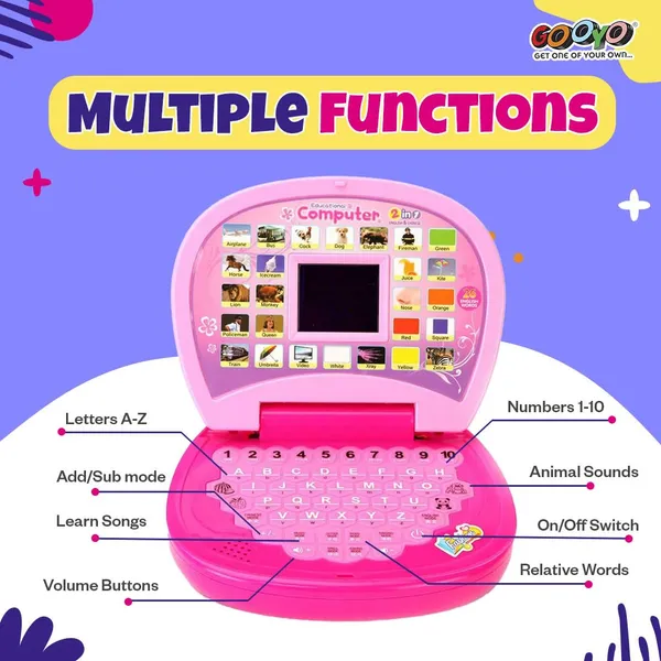 Gooyo_2011A_Battery_Operated_Educational_Learning_Laptop_Toy_with_LED_Display_and_Music_Effect_|_Babies/Girls/Boys/Toddlers_|_Pink_Color,_Power_Source:_3xAA_Battery_(Not_Included)