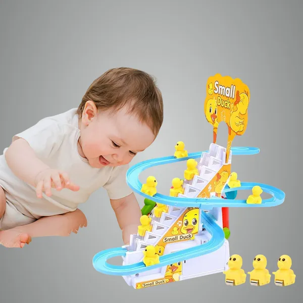 3_Slide_Toy,_Funny_Automatic_Stair-Climbing_Ducklings_Cartoon_Race_Track_Set_Little_Lovely_Slide_Escalator_With_Lights_And_Music_3_Duck_Included