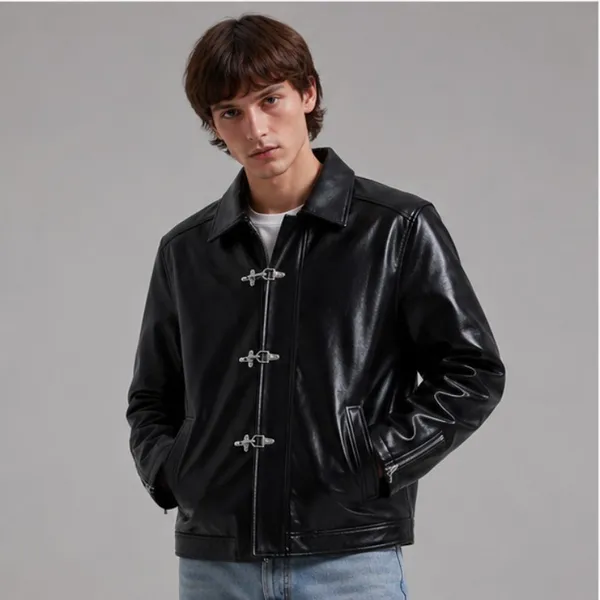 Dubster_Men's_Black_Faux_Leather_Toggle_Jacket_|_Premium_Zip-Up_Casual_Streetwear_Jacket