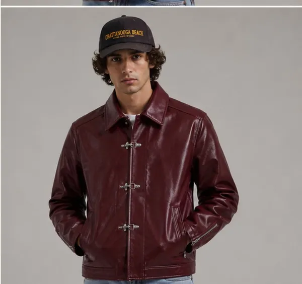 Dubster_Men's_Maroon_Faux_Leather_Toggle_Jacket_|_Premium_Zip-Up_Streetwear_Jacket