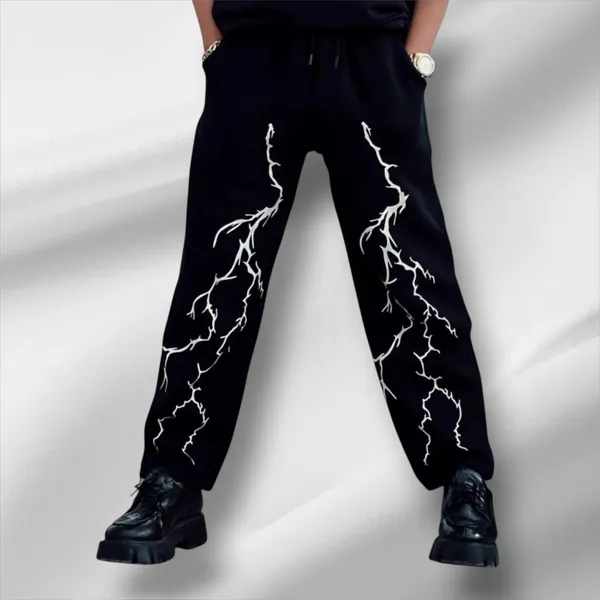 Black_&_White_Cotton_Dynamic_Lightning_Thunder_Printed_Baggy_Pant_For_Men_&_Women