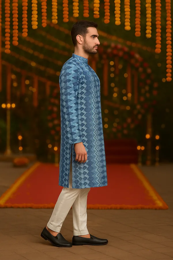 Blue_Printed_Linen_Flex_Kurta_|_For_Men