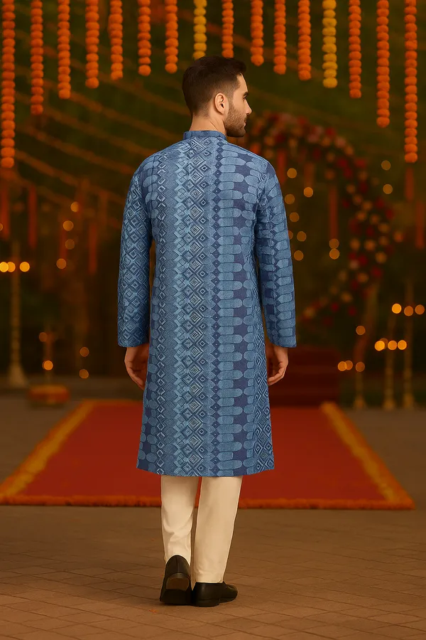 Blue_Printed_Linen_Flex_Kurta_|_For_Men