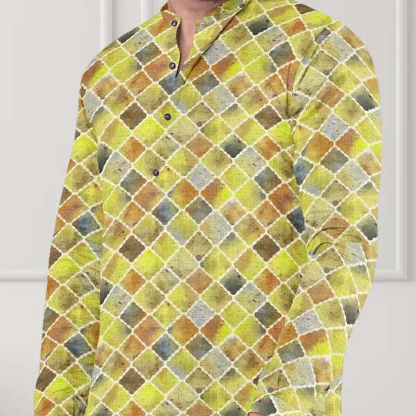 Yellow_Printed_Linen_Flex_Kurta_|_For_Men