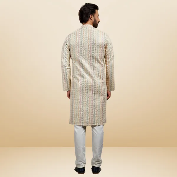 Fawn_Semi_Linen_Embroidered_Kurta_&_Pajama_Set__|_For_Men