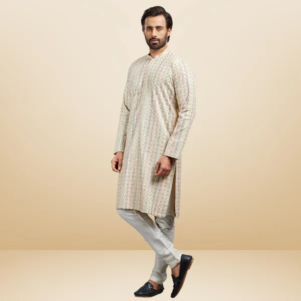 Fawn_Semi_Linen_Embroidered_Kurta_&_Pajama_Set__|_For_Men