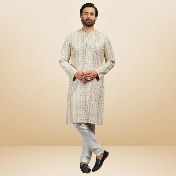 Fawn_Semi_Linen_Embroidered_Kurta_&_Pajama_Set__|_For_Men