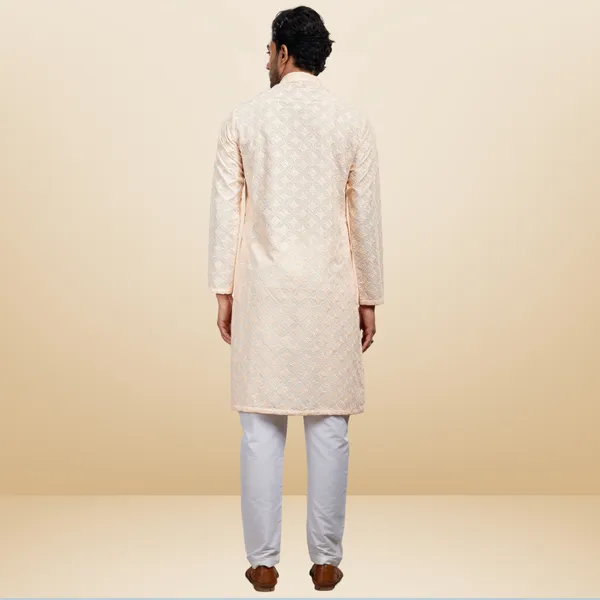 Peach_Lucknowi_Cotton_Kurta_|_For_Men