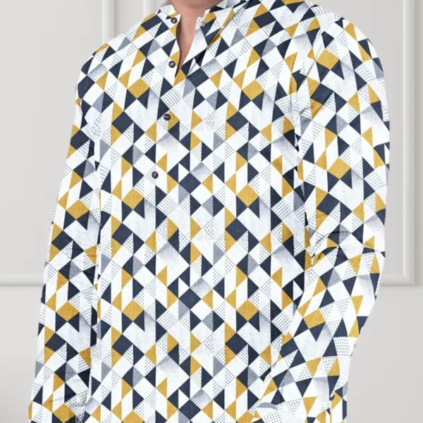 Yellow_Printed_Linen_Flex_Kurta_|_For_Men