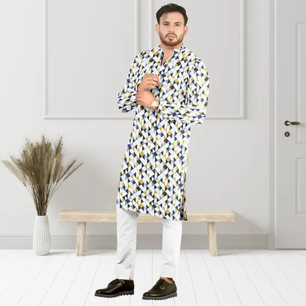 Yellow_Printed_Linen_Flex_Kurta_|_For_Men