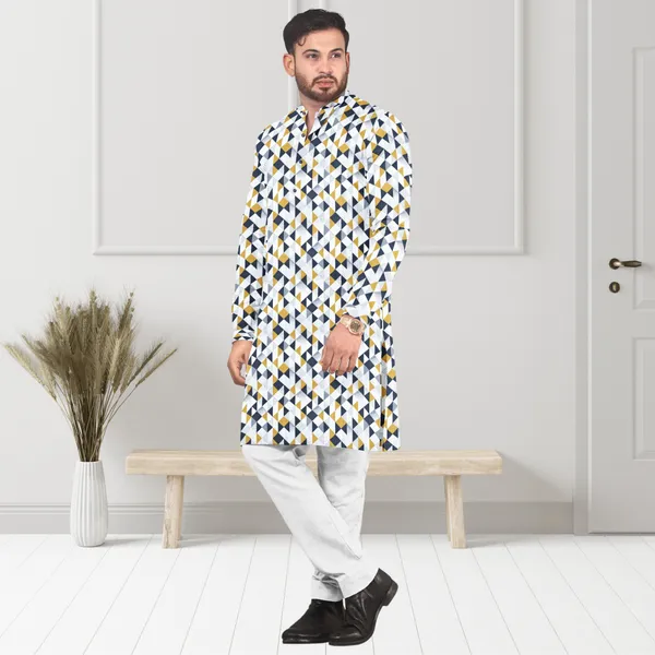 Yellow_Printed_Linen_Flex_Kurta_|_For_Men