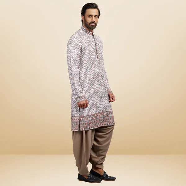 Peach_Cotton_Rayon_Embroidered_Kurta_&_Patiala_Set_|_For_Men