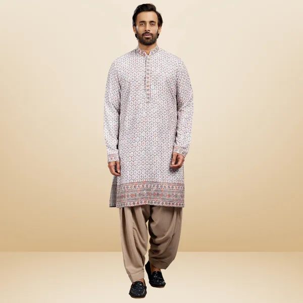 Peach_Cotton_Rayon_Embroidered_Kurta_&_Patiala_Set_|_For_Men
