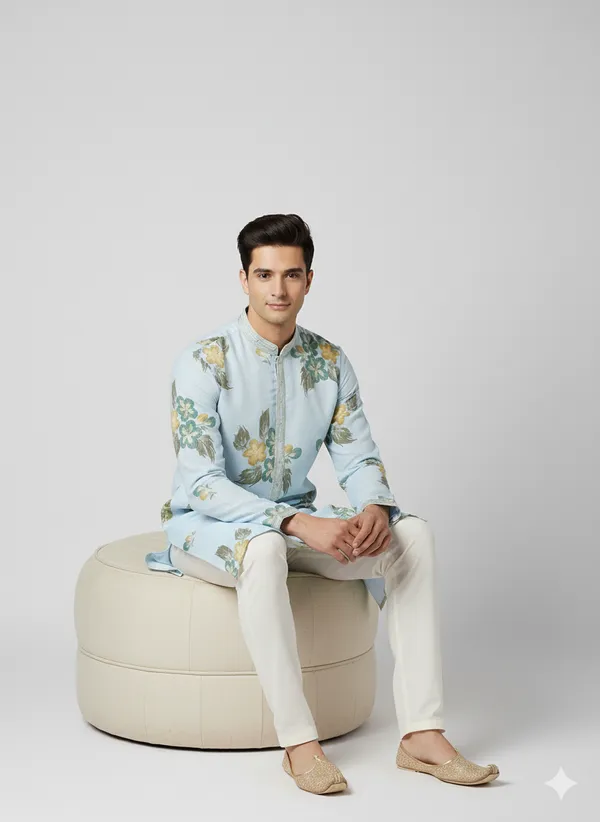 Light_blue_kurta_featuring_artistic_floral_brush_prints_for_mens