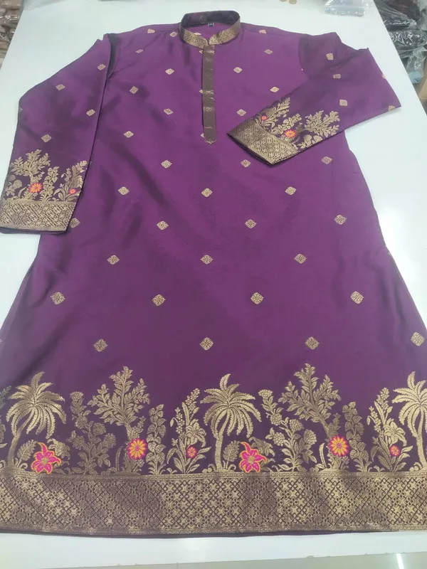 Menâ€™s_Purple_Kurta_set_with_daman_and_sleeve_style_design_|_Mandarin_Collar_|_Full_Sleeves_|_Festive_Ethnic_Wear