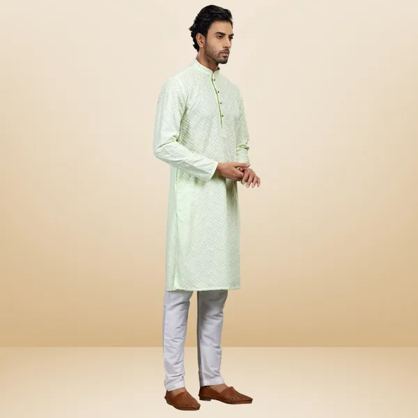 Pista_Lucknowi_Cotton_Kurta_|_For_Men