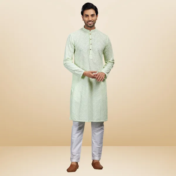 Pista_Lucknowi_Cotton_Kurta_|_For_Men