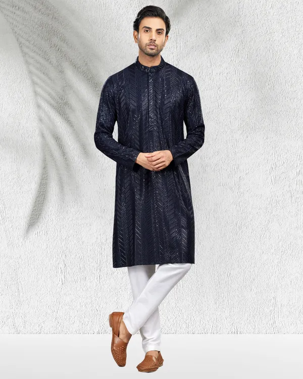 Navy_Blue_Sequins_Embroidery_Kurta_&_Pajama_Set_|_For_Men