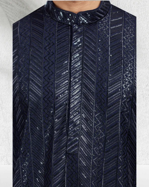 Navy_Blue_Sequins_Embroidery_Kurta_&_Pajama_Set_|_For_Men