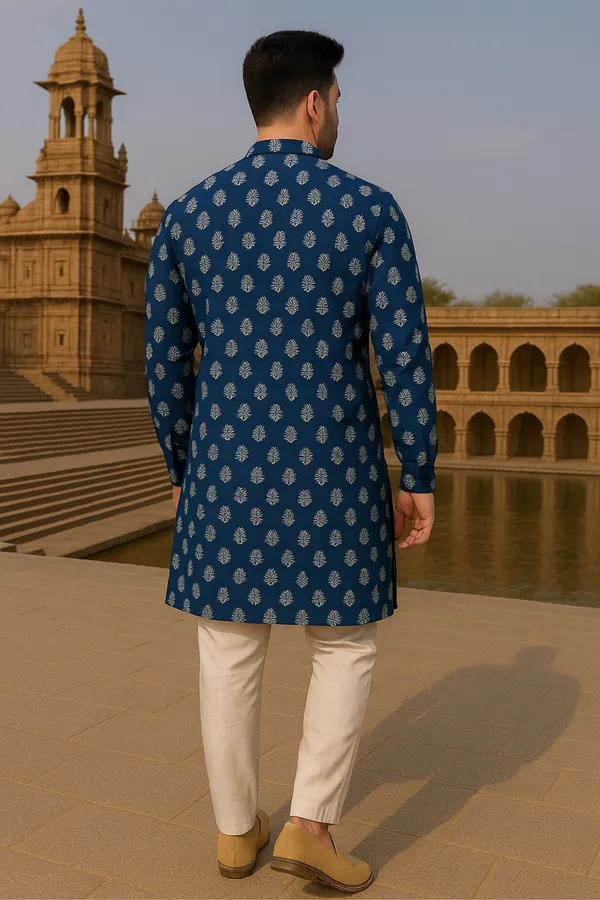 Blue_Printed_Cotton_Kurta_|_For_Men