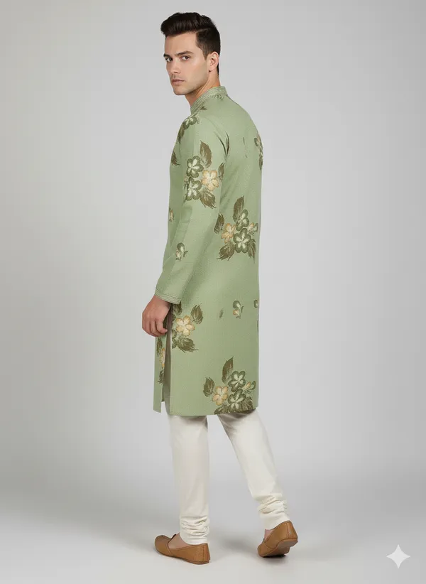 Pista_green_kurta_featuring_artistic_floral_brush_prints_for_mens