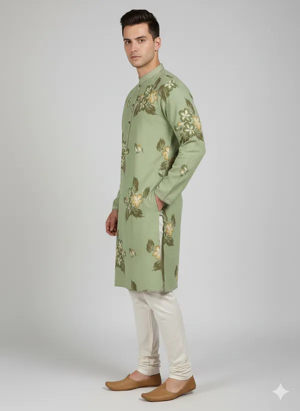 Pista_green_kurta_featuring_artistic_floral_brush_prints_for_mens