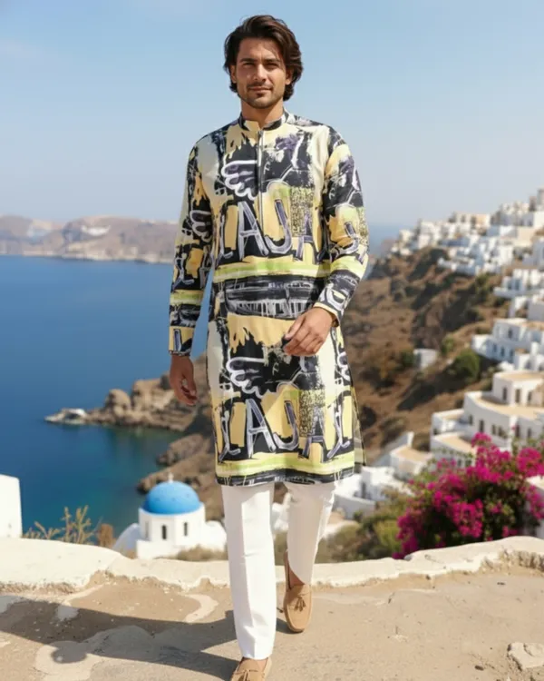 Vibrant_Art_Printed_Kurta_for_men's_with_Front_Zipper_|_Regular_Fit__|_Contemporary_Ethnic_Wear