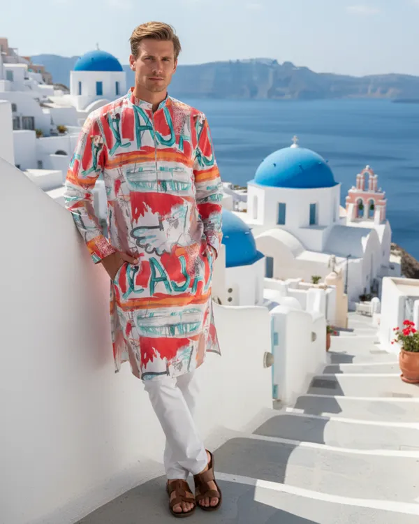 Multi_Vibrant_Art_Printed_Kurta_for_men's_with_Front_Zipper_|_Regular_Fit__|_Contemporary_Ethnic_Wear