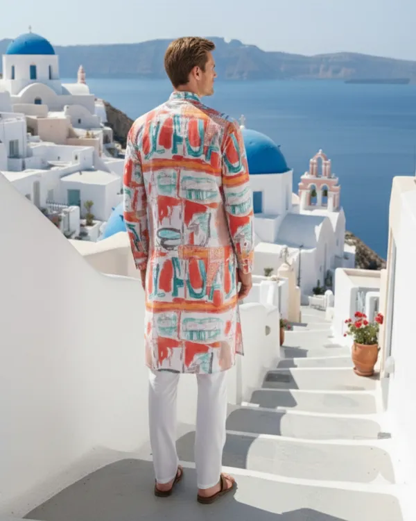 Multi_Vibrant_Art_Printed_Kurta_for_men's_with_Front_Zipper_|_Regular_Fit__|_Contemporary_Ethnic_Wear