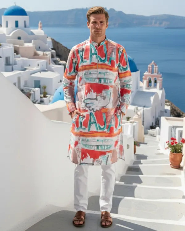 Multi_Vibrant_Art_Printed_Kurta_for_men's_with_Front_Zipper_|_Regular_Fit__|_Contemporary_Ethnic_Wear