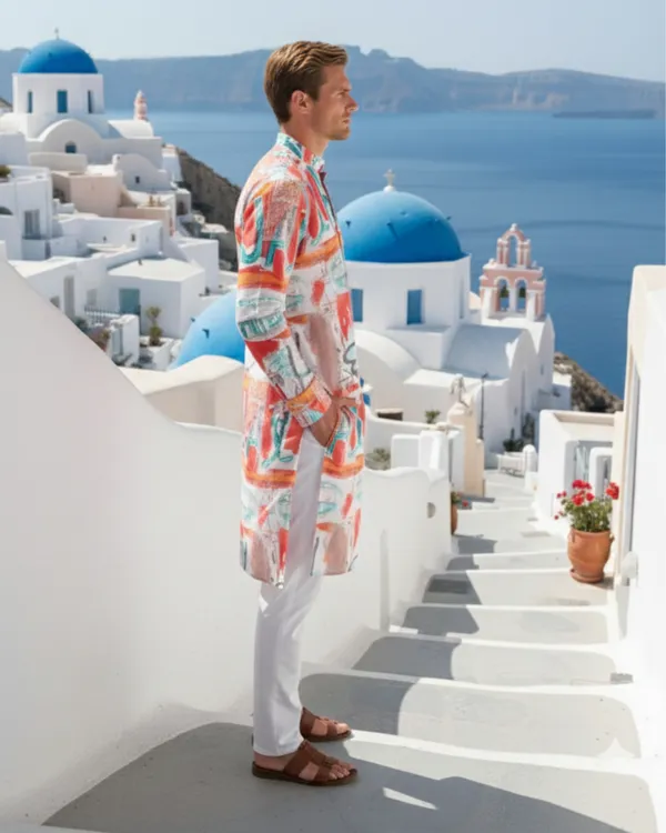 Multi_Vibrant_Art_Printed_Kurta_for_men's_with_Front_Zipper_|_Regular_Fit__|_Contemporary_Ethnic_Wear