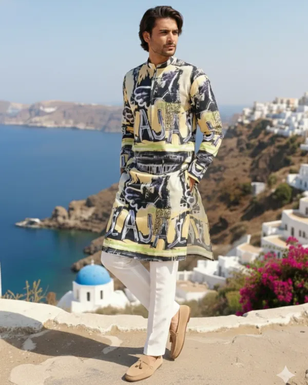 Vibrant_Art_Printed_Kurta_for_men's_with_Front_Zipper_|_Regular_Fit__|_Contemporary_Ethnic_Wear