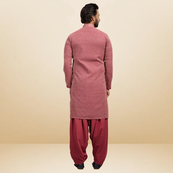 Maroon_Georgette_Embroidered_Kurta_&_Patiala_Set_|_For_Men