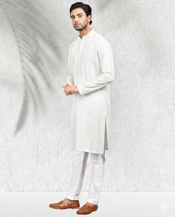 White_Sequins_Embroidery_Kurta_&_Pajama_Set_|_For_Men
