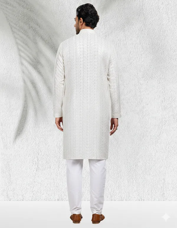 White_Sequins_Embroidery_Kurta_&_Pajama_Set_|_For_Men