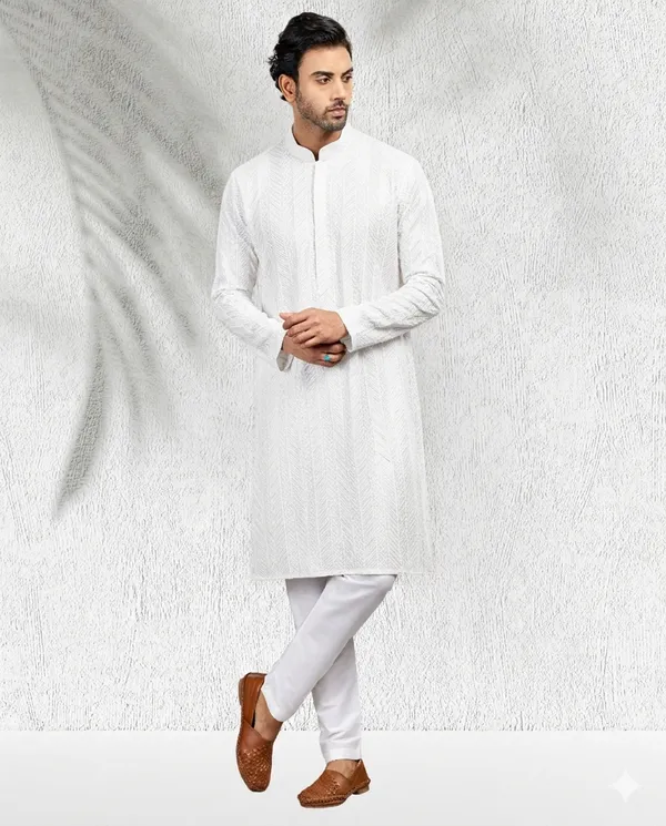 White_Sequins_Embroidery_Kurta_&_Pajama_Set_|_For_Men