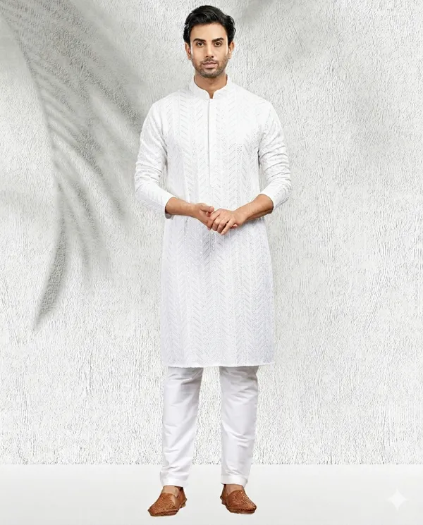 White_Sequins_Embroidery_Kurta_&_Pajama_Set_|_For_Men