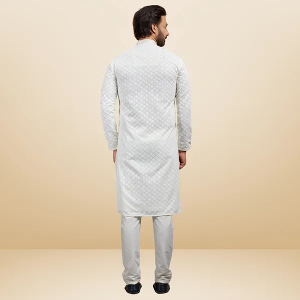 Cream_Georgette_Embroidered_Kurta_&_Pajama_Set__|_For_Men