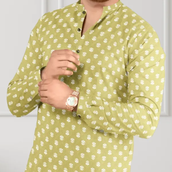 Yellow_Printed_Cotton_Kurta_|_For_Men