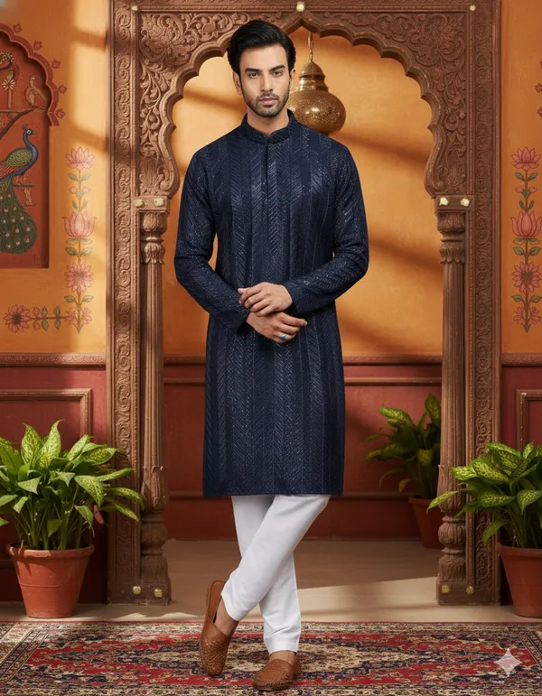 Navy_Blue_Sequins_Embroidery_Kurta_&_Pajama_Set_|_For_Men